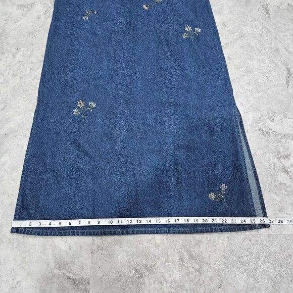 MPH Collection 90's Denim Jumper Dress Women XL Jean Floral Embroidery Beaded - Picture 7 of 12